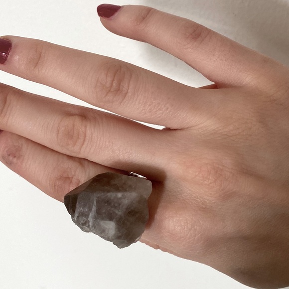 Handmade Smoky Quartz Crystal Raw Gem Statement Cocktail Ring Natural Gemstone - Picture 6 of 10